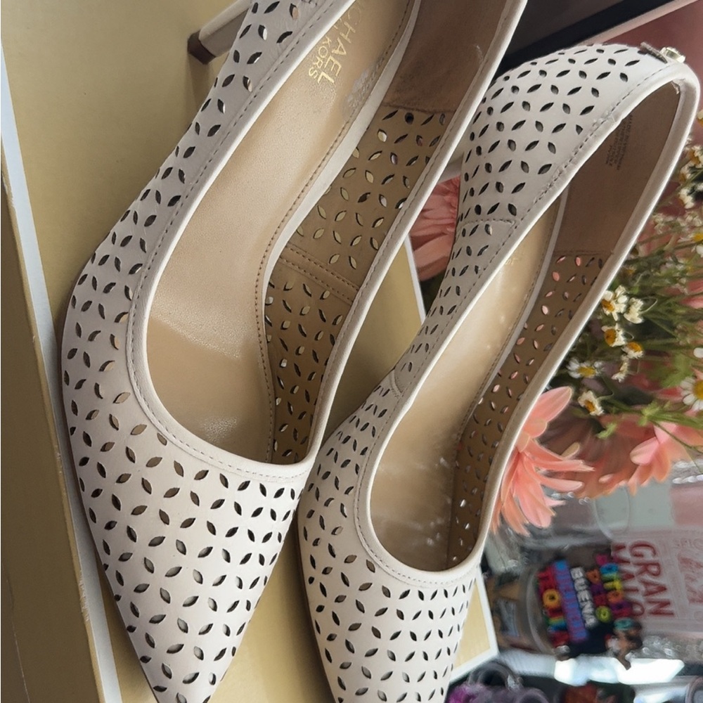 Michael Kors Cream Heels with Perforated Design